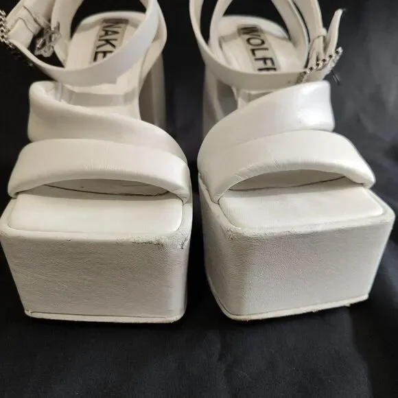 RARE ♡ Naked Wolfe ♡ Jingle Platform Strappy Sandal Heels in White - Picture 6 of 8